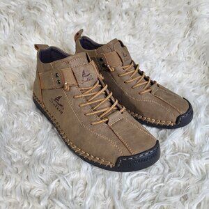 Brown and Black Salkin Chukka Boots with Textured Sole Size 38 / US 7